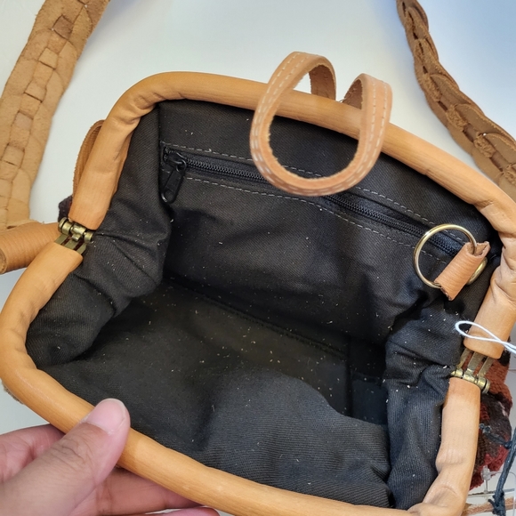 NWT kilim hand woven rug bag genuine vegetable leather made in USA - Picture 2 of 13